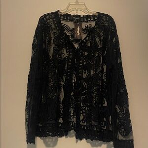 Embroidered Black Floral Lace Blouse